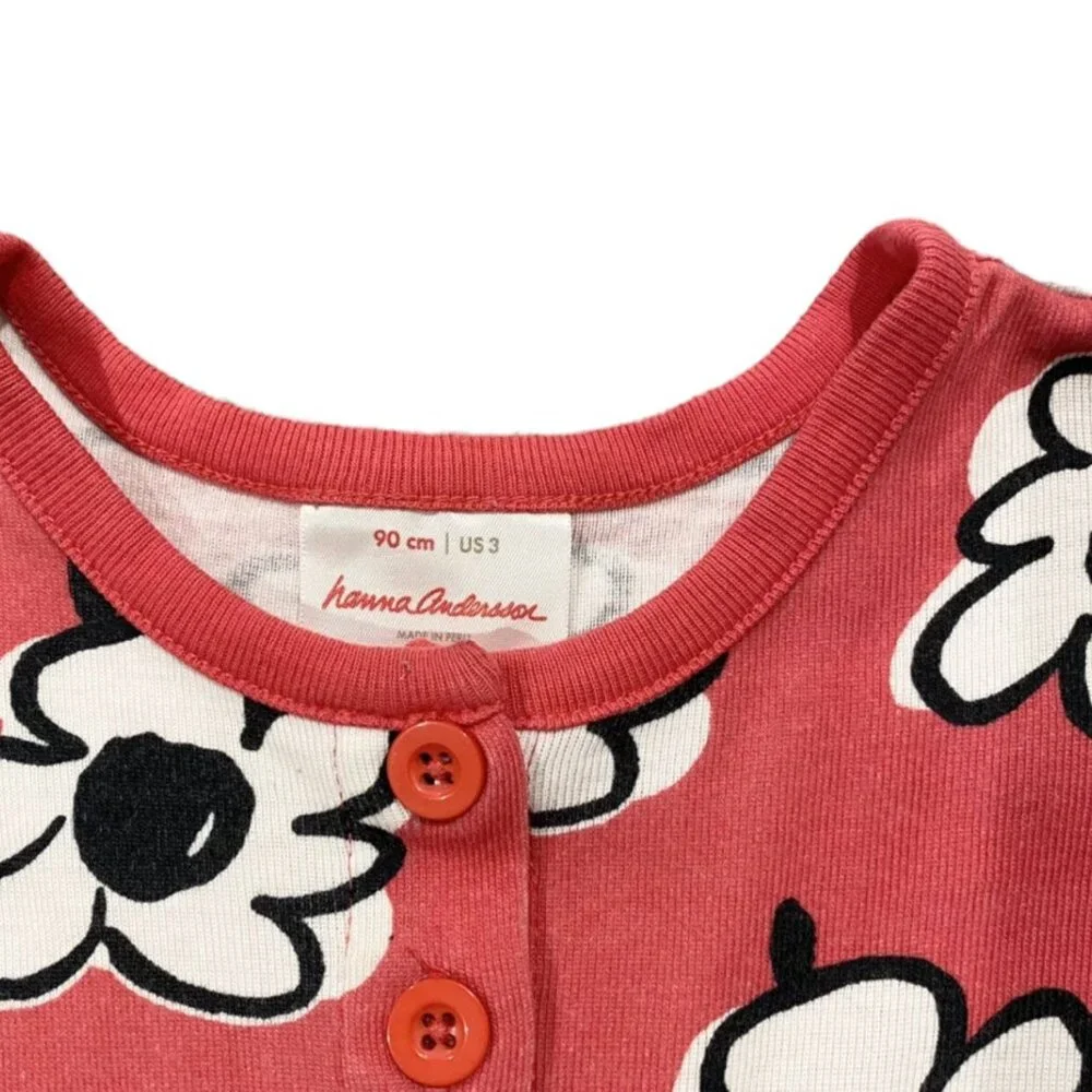 Hanna Andersson Sz 90 (3) Coral & Black Floral Dress